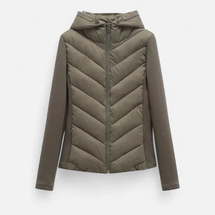 Nina | Elegant Hooded Quilted Down Jacket With Chevron Pattern