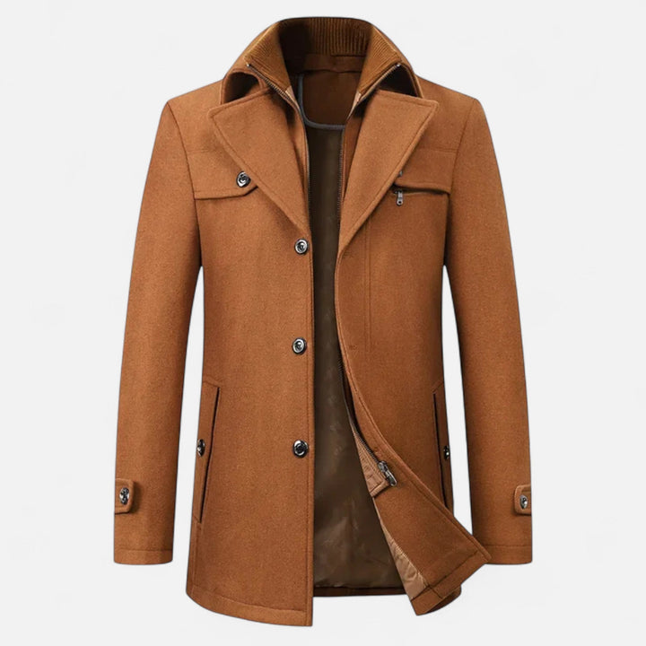 Eliza | Elegant Double Collar Wool Trench Coat With Zip Details