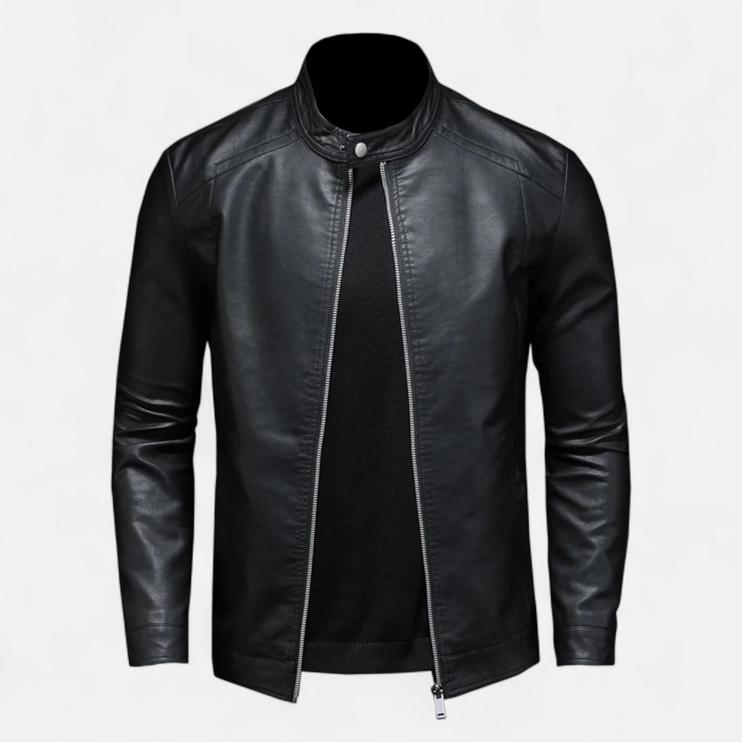Freya | Sleek Slim Fit Black Leather Biker Jacket For Men