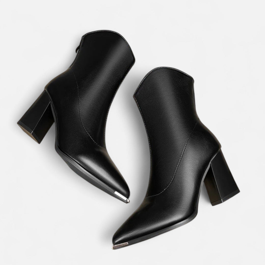 Tessa | Sleek Pointed Toe Leather Chelsea Boots With Block Heel