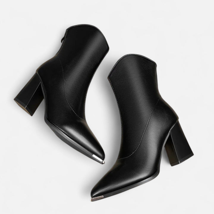 Tessa | Sleek Pointed Toe Leather Chelsea Boots With Block Heel