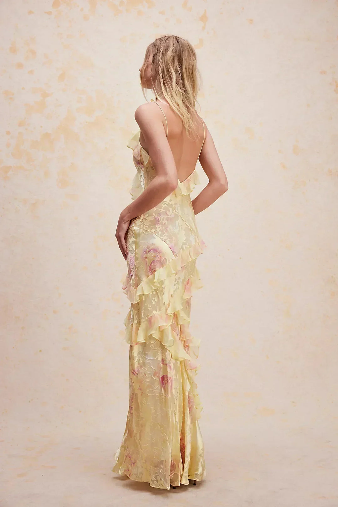 Sybil | Elegant Tiered Ruffle V-Neck Floral Maxi Dress