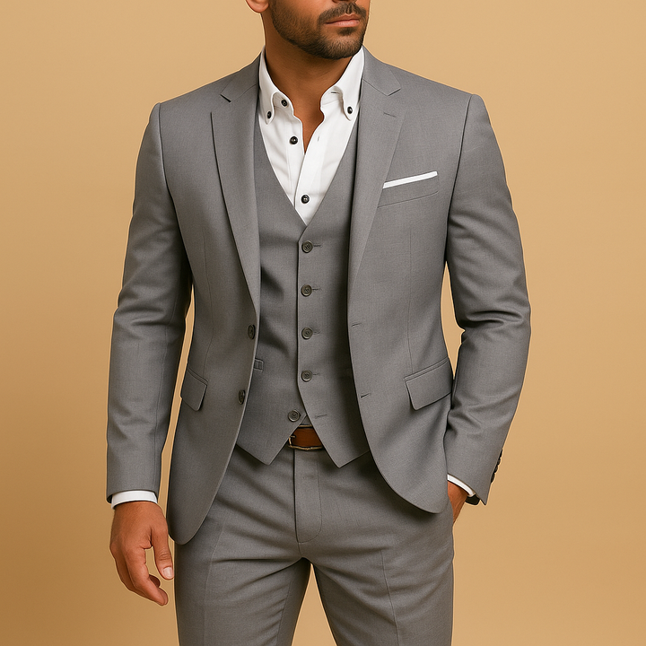 Alexander | Elegant Men's Grey Three Piece Business Suit With Vest