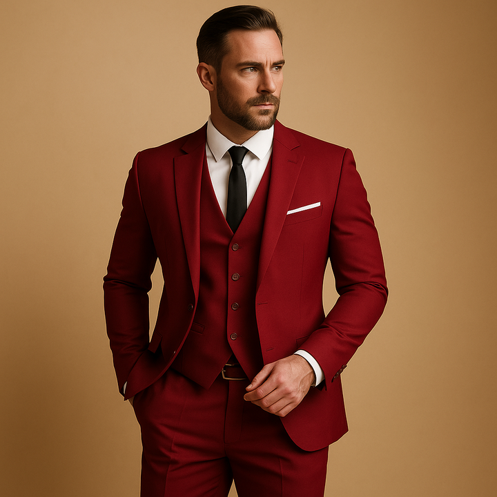 Alexander | Elegant Men's Grey Three Piece Business Suit With Vest