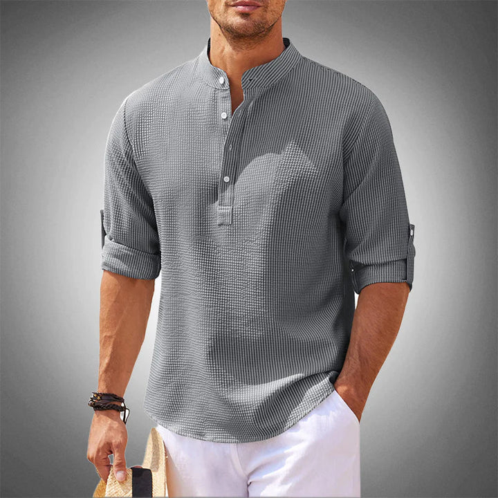 Sebastian | Elegant White Mandarin Collar Henley Shirt