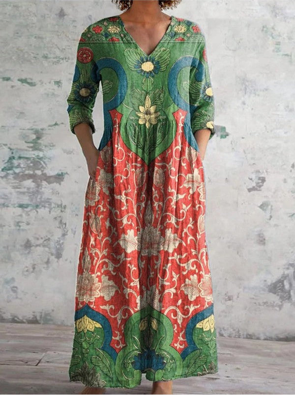 Juliet | Elegant V-Neck Floral Print Maxi Dress