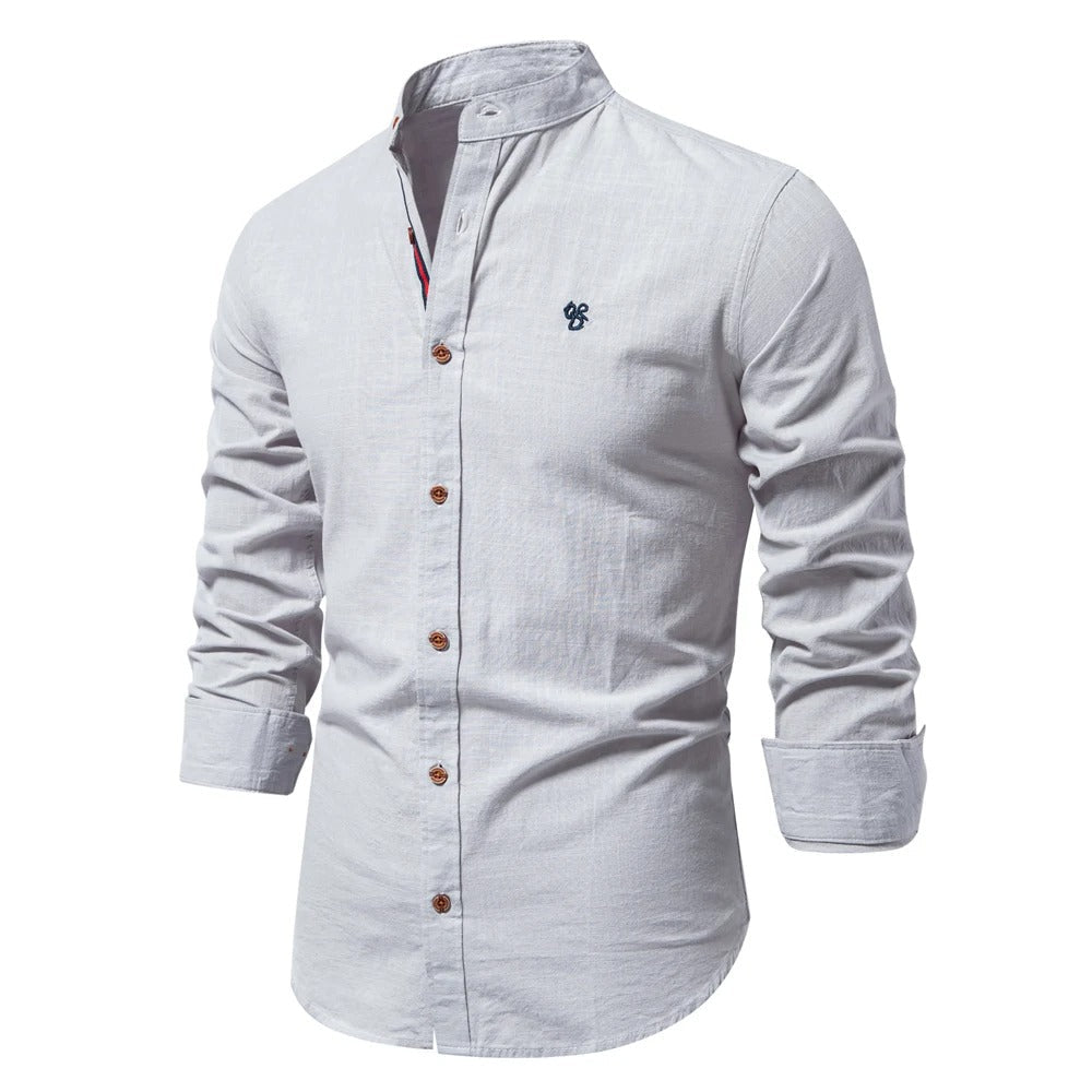 Evy | Stylish Men's Light Blue Mandarin Collar Cotton Shirt