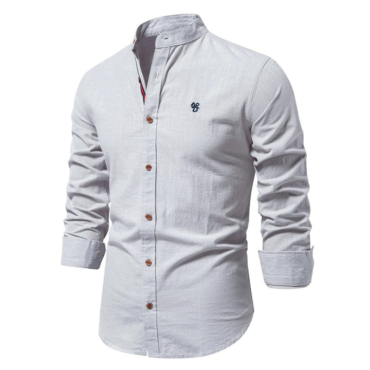 Evy | Stylish Men's Light Blue Mandarin Collar Cotton Shirt