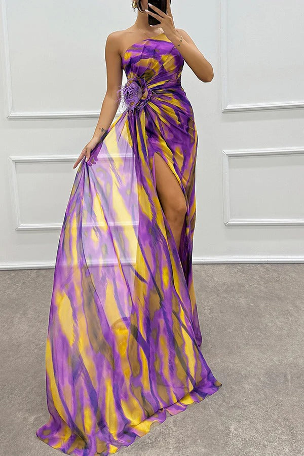 Millie | Elegant One Shoulder Feather Detail Maxi Gown