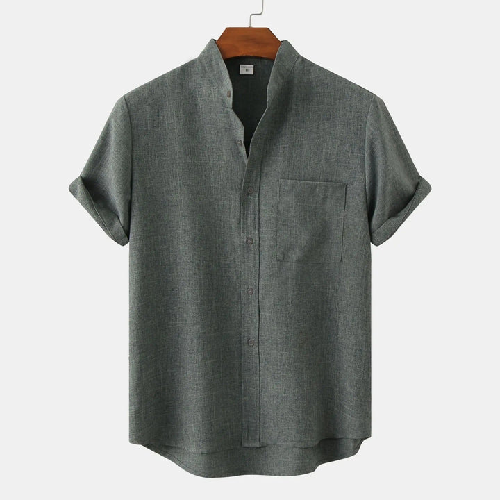 Tobias | Stylish Cotton-Linen Short Sleeve Mandarin Collar Shirt