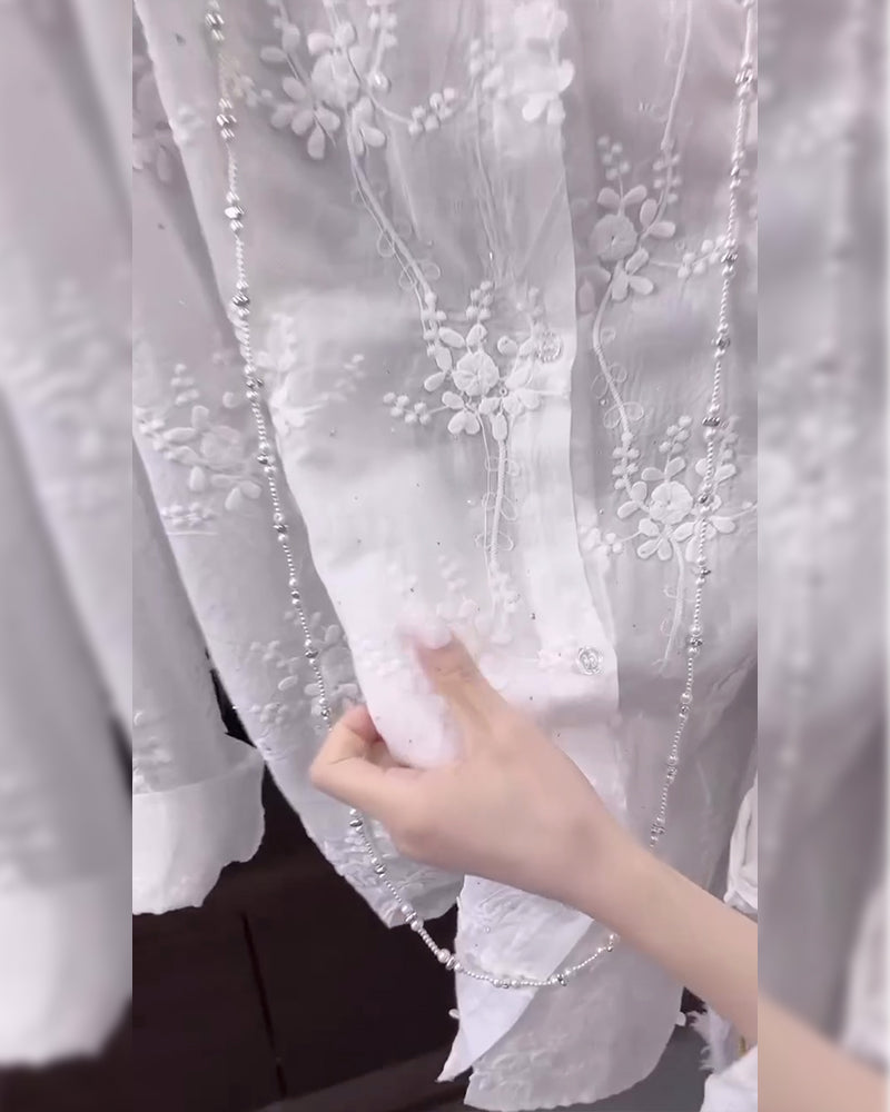 Leah | Elegant White Embroidered Blouse with Drop Shoulders