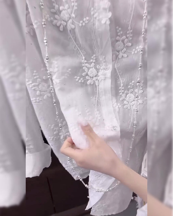 Leah | Elegant White Embroidered Blouse with Drop Shoulders