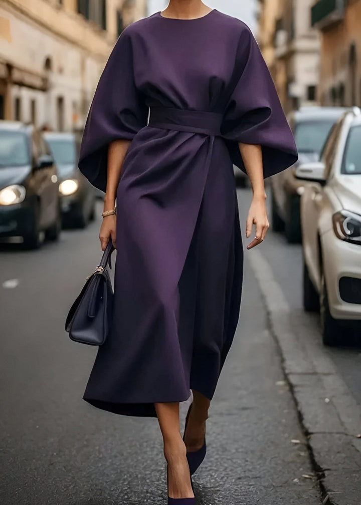 Elise | Elegant Belted Maxi Dress With Puff Sleeves