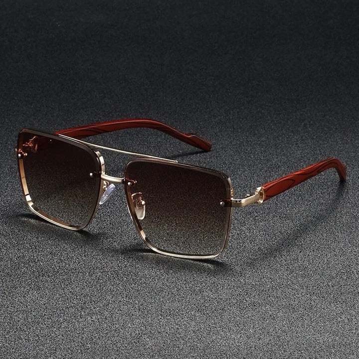 Dalston | Stylish Square Frame Blue Lens Sunglasses With Gold Accents