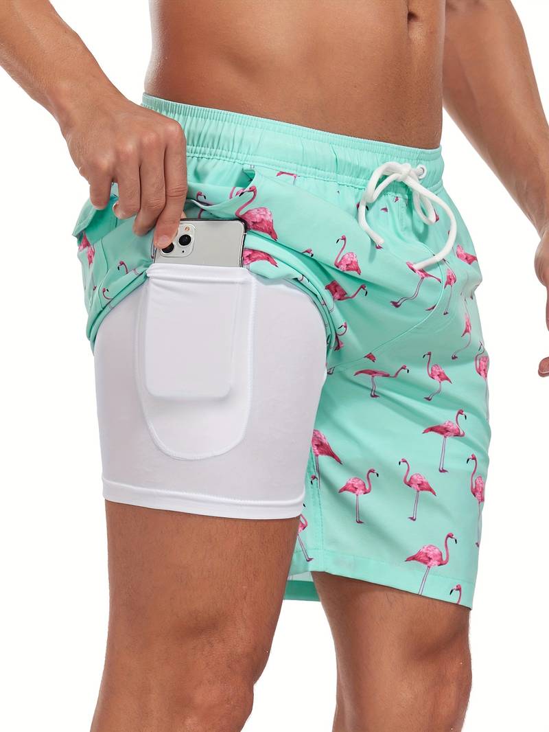 Ariel | Stylish Men's Flamingo Print Beach Swim Shorts