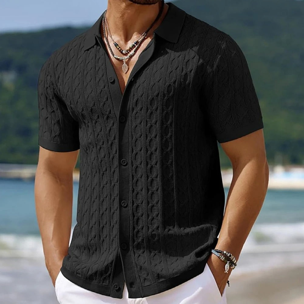 Maxwell | Elegant Cable Knit Short Sleeve Polo Shirt