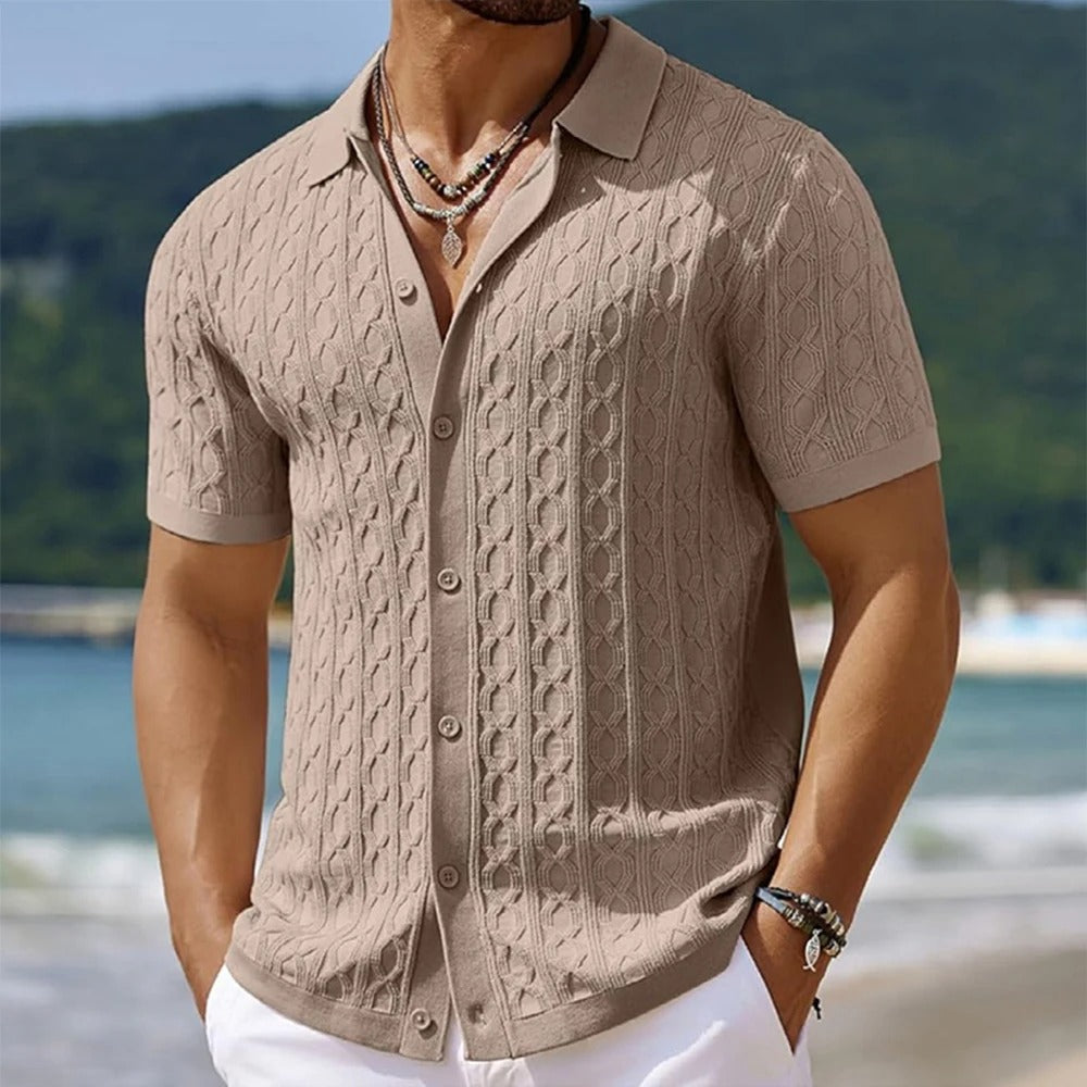 Maxwell | Elegant Cable Knit Short Sleeve Polo Shirt