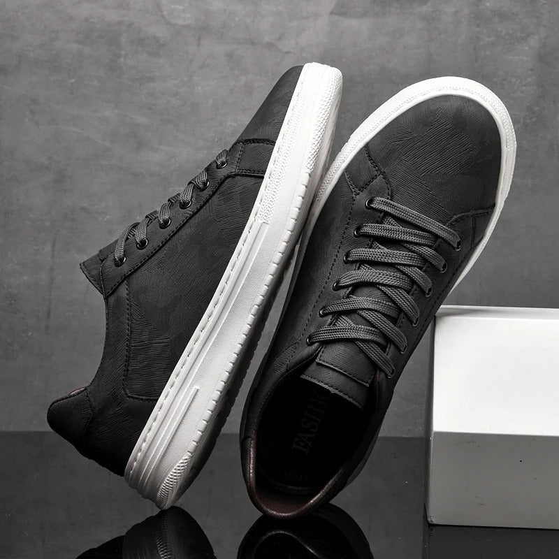 Margot | Stylish Black Leather Lace-Up Sneakers For Men