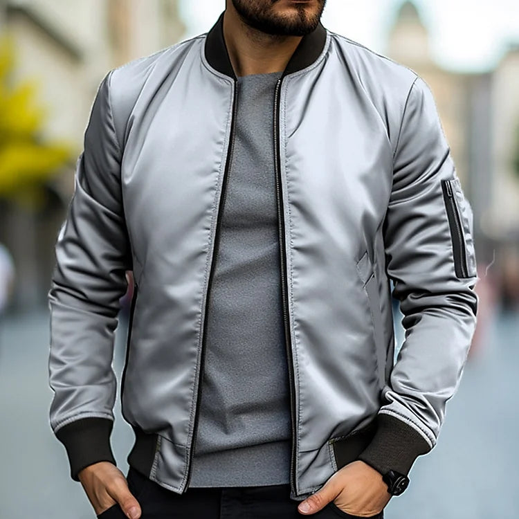 Alicia | Sleek Men's Grey Bomber Jacket With Ribbed Collar