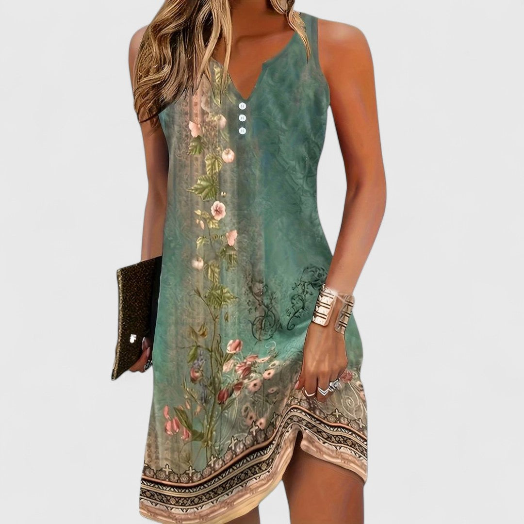 Brielle | Elegant V-Neck Sleeveless Floral Print Mini Dress
