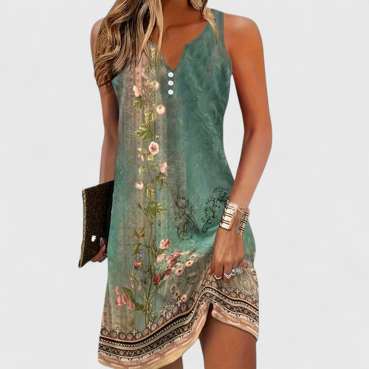 Brielle | Elegant V-Neck Sleeveless Floral Print Mini Dress
