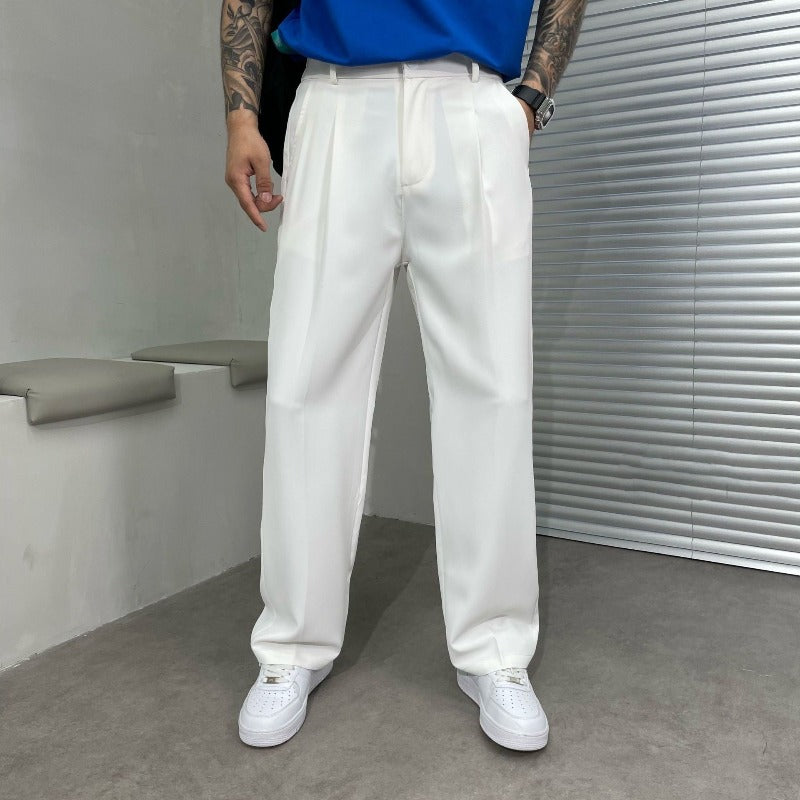 Oliver | Elegant Pleated Wide-Leg Trousers For Men