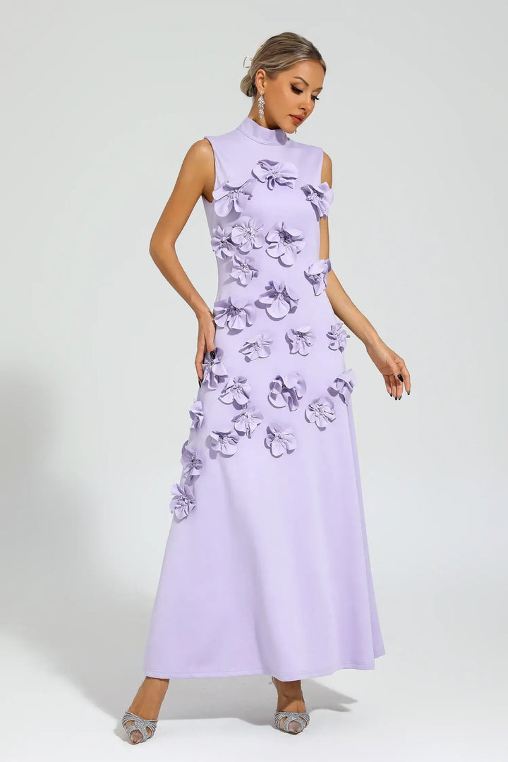 Ethel | Elegant Flower Embellished Sleeveless Maxi Dress