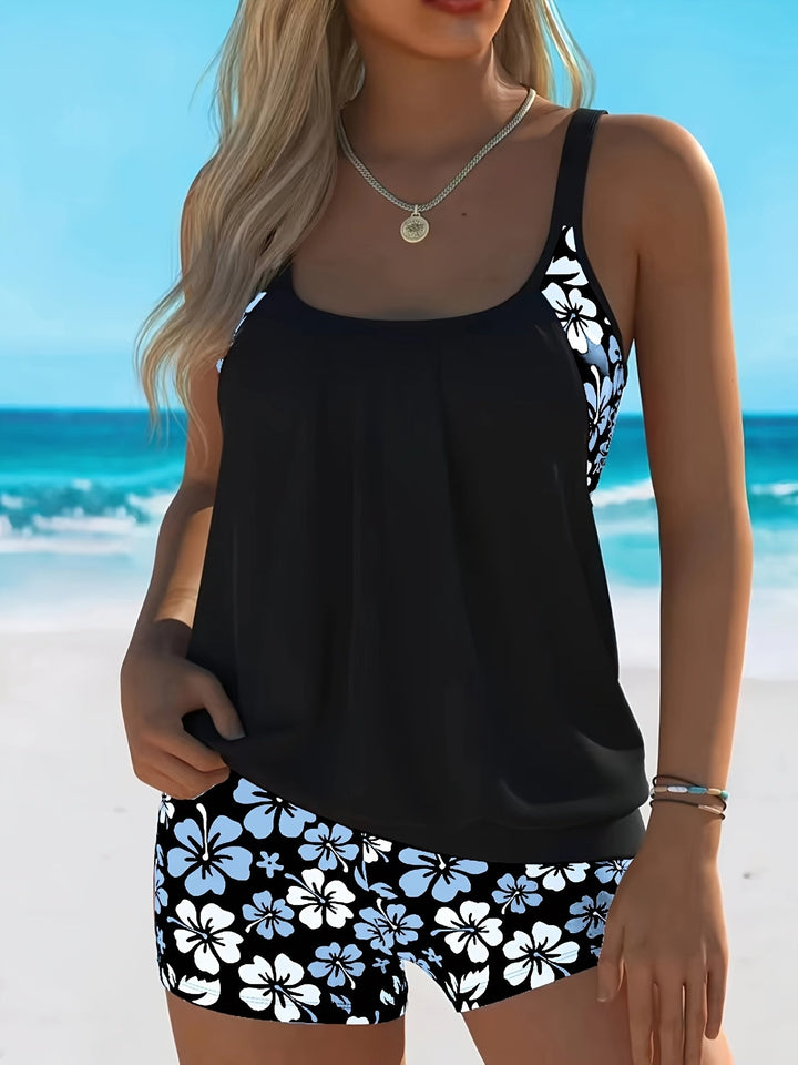 Molly | Elegant Floral Tankini Set With Matching Shorts