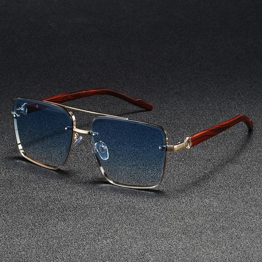 Dalston | Stylish Square Frame Blue Lens Sunglasses With Gold Accents