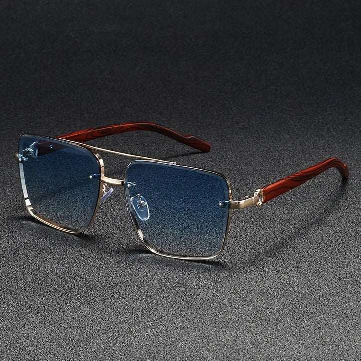 Dalston | Stylish Square Frame Blue Lens Sunglasses With Gold Accents