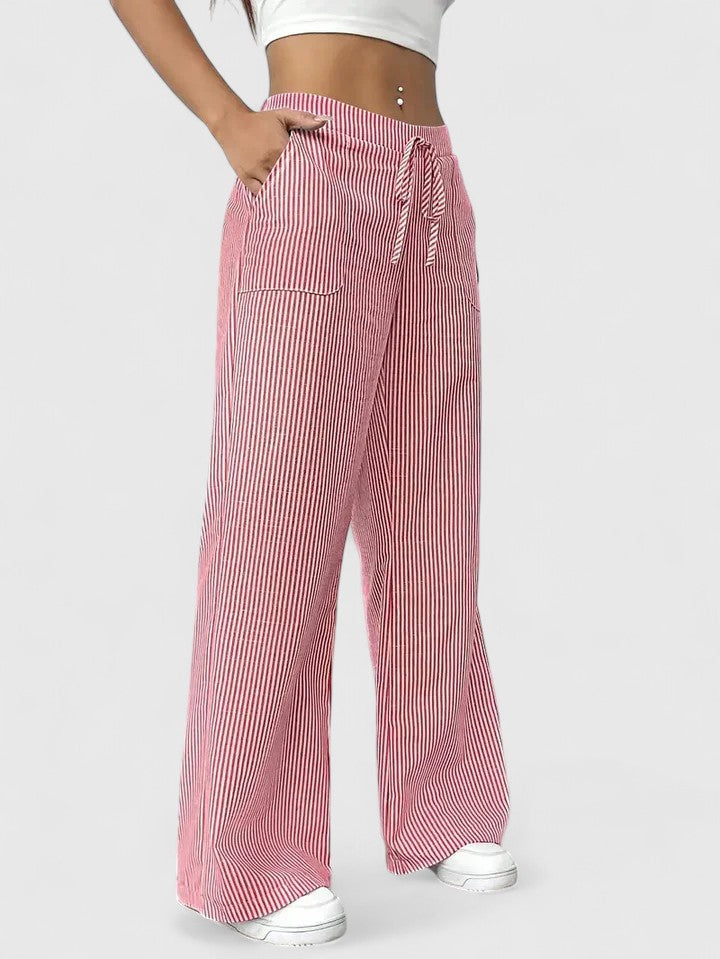 Tessa | Stylish Striped Wide Leg Palazzo Pants With Drawstring