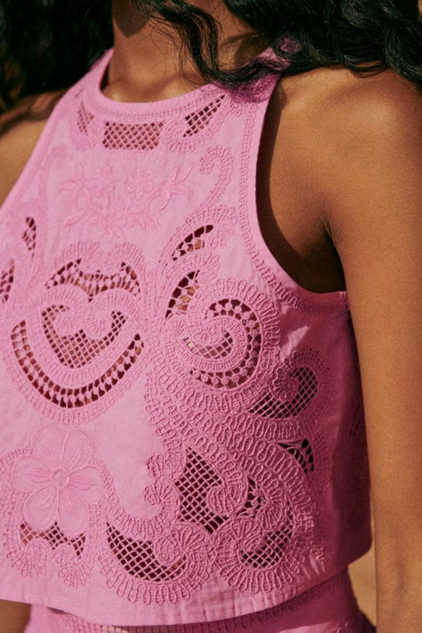 Elyse | Elegant Pink Lace Halter Two-Piece Set With Maxi Skirt