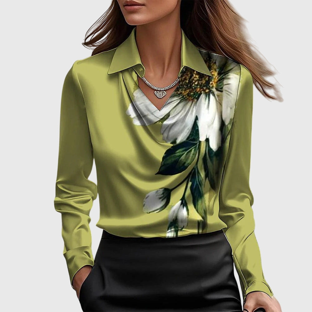 Brooklyn | Elegant Cowl Neck Long Sleeve Satin Blouse