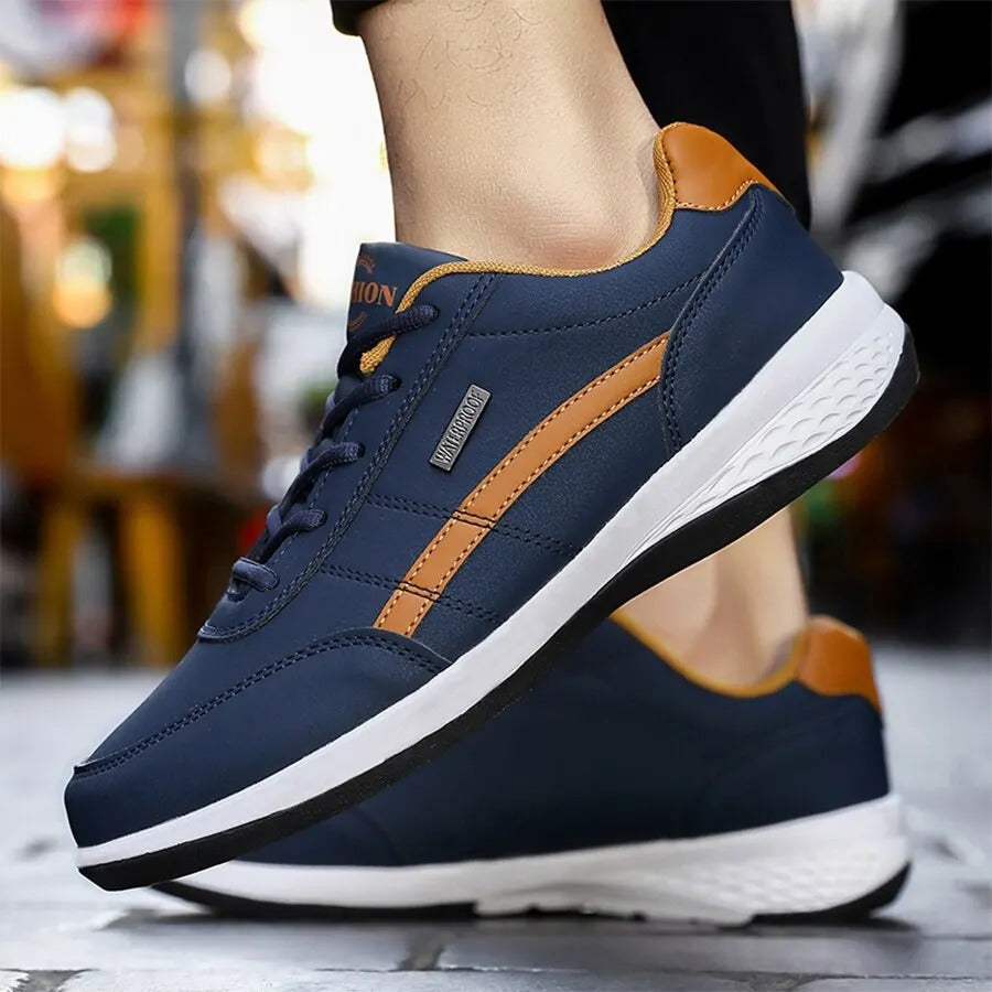 Rosette | Stylish Men's Navy Orthopedic Sneakers With Orange Accents