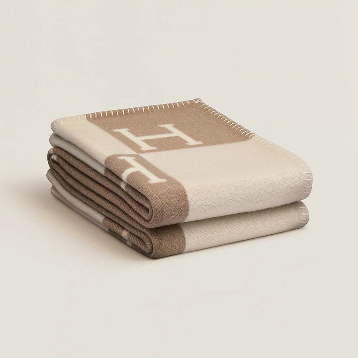 Evy | Elegant Wool Cashmere Throw Blanket With Letter Pattern