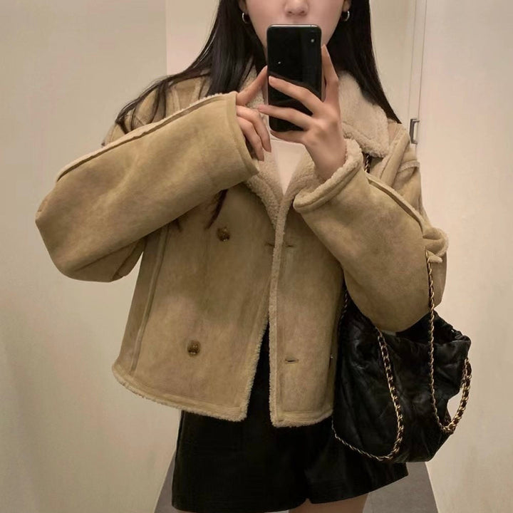 Bellamy | Chic Cropped Sherpa Lined Suede Jacket Women