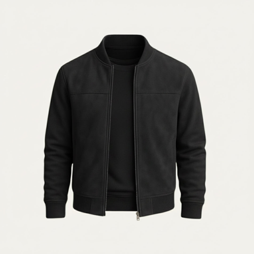 Phoebe | Elegant Suede Bomber Jacket With Ribbed Collar