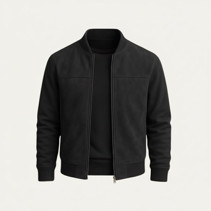 Phoebe | Elegant Suede Bomber Jacket With Ribbed Collar