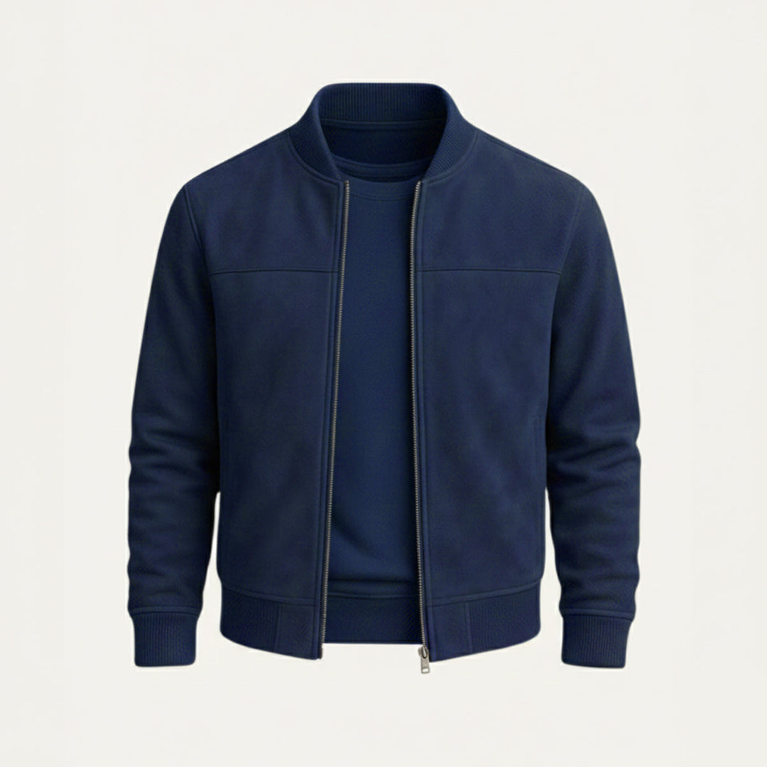 Phoebe | Elegant Suede Bomber Jacket With Ribbed Collar