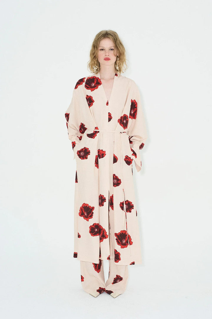 Dahlia | Elegant Floral Print Wrap Maxi Kimono Dress