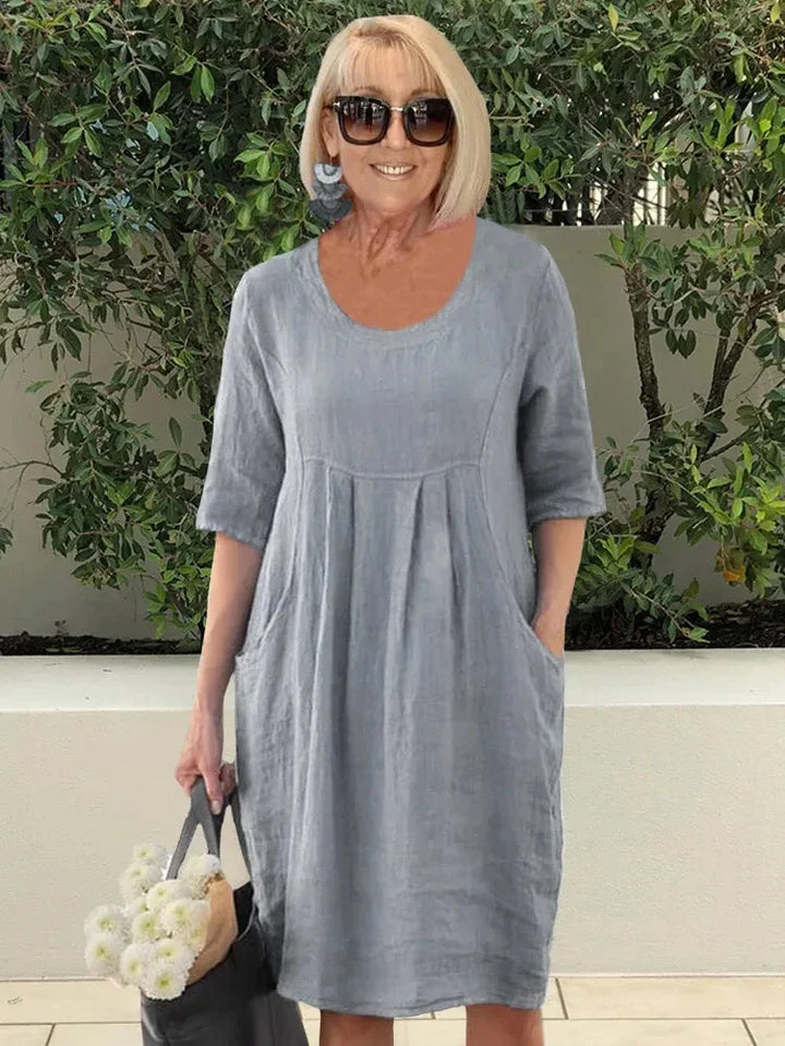 Brenna | Effortless A-Line Midi Dress With Three Quarter Sleeves