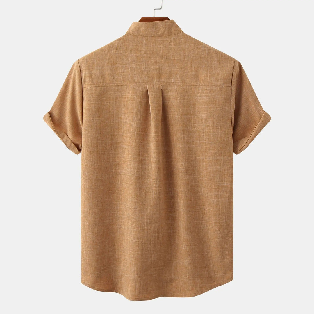 Tobias | Stylish Cotton-Linen Short Sleeve Mandarin Collar Shirt