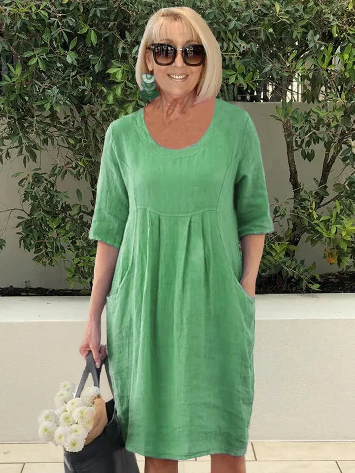 Brenna | Effortless A-Line Midi Dress With Three Quarter Sleeves