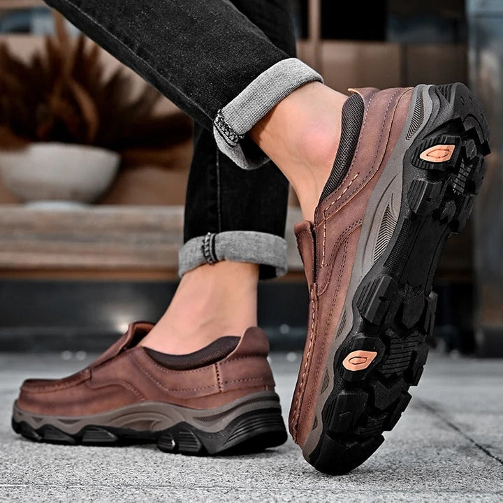 Kai | Sleek Brown Leather Slip-On Loafers For Men