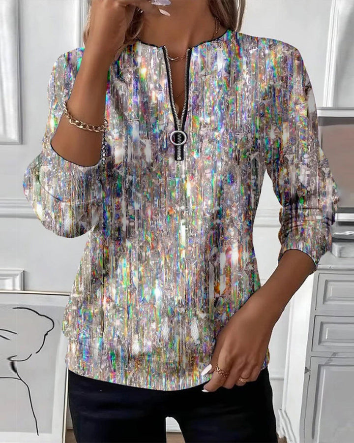 Beatrice | Chic Holographic Half-Zip Pullover With Long Sleeves