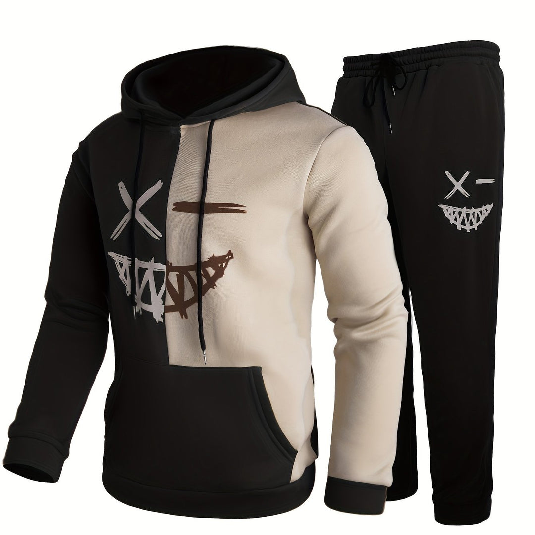 Damien | Stylish Color Block Hoodie And Jogger Set With Graphic Design