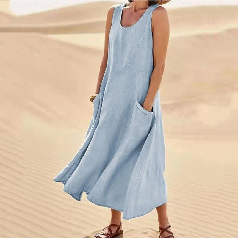 Rosalind | Elegant Sleeveless A-Line Linen Maxi Dress