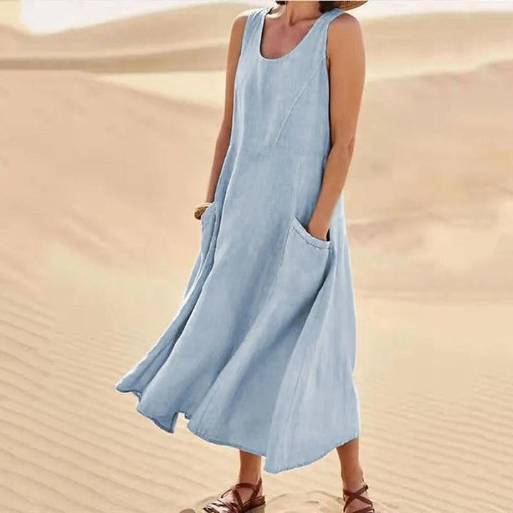 Rosalind | Elegant Sleeveless A-Line Linen Maxi Dress