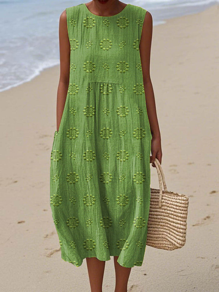 Dara | Elegant Sleeveless Embroidered Maxi Dress With Tummy Coverage