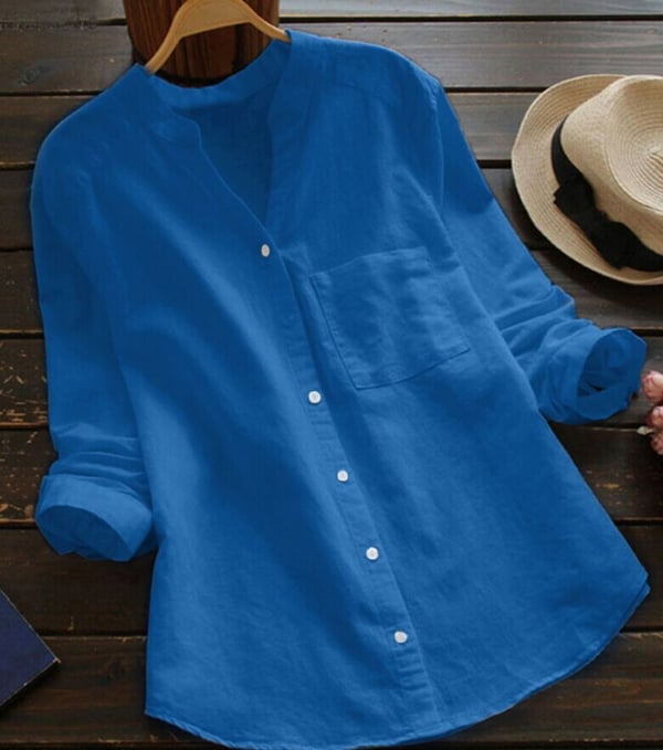 Women's White Linen Cotton Button Up Shirt Long Sleeve Casual Blouse